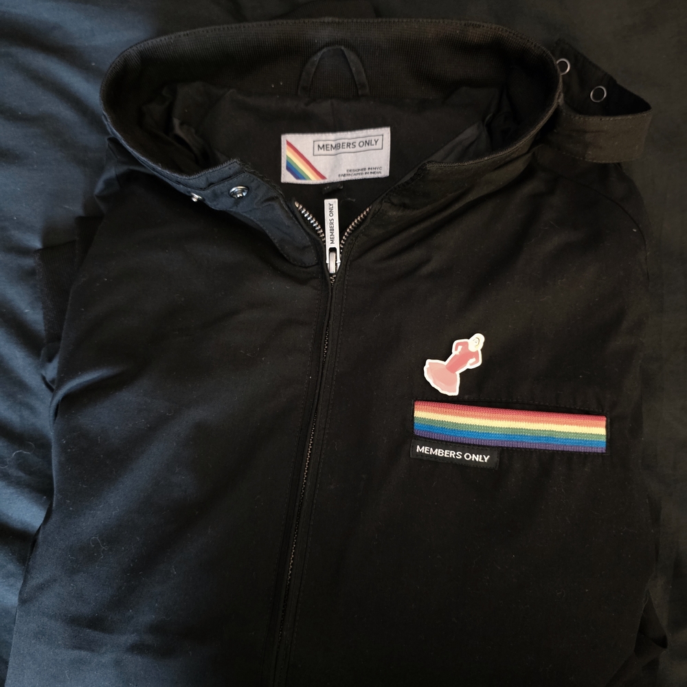 Members Only Black Jacket with Rainbow Accents